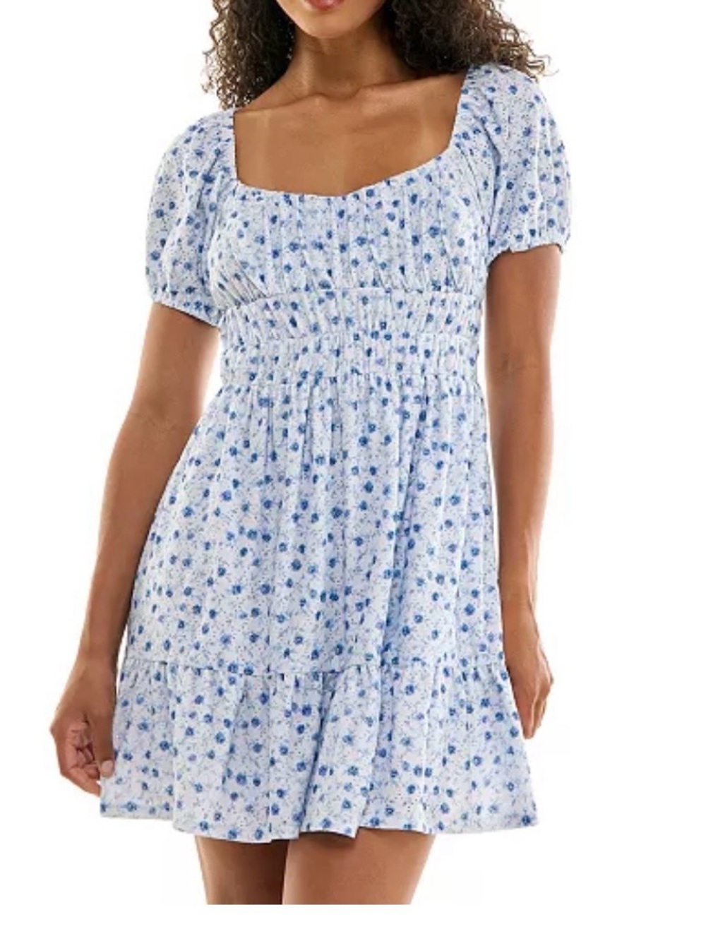 NWT Macys Kingston Grey Floral Print Eyelet Puff-Sleeve Mini Dress Size Small